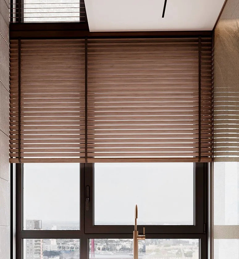 Electric Control Faux Wood Window Shade App Control
