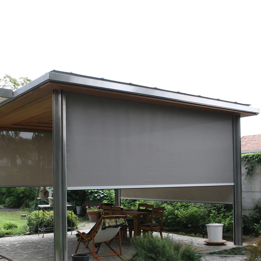 Windproof Roller Blinds Custom Electric Patio Screen Hurricane Fabric PVC Outdoor Track