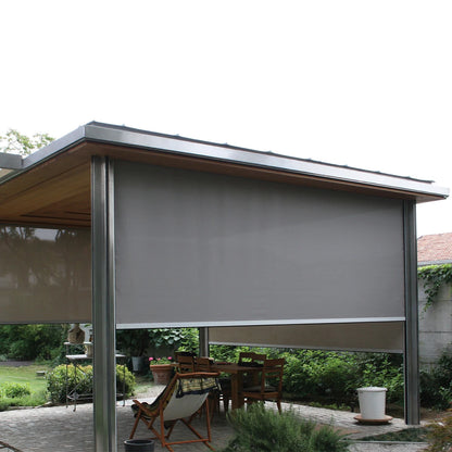 Windproof Roller Blinds Custom Electric Patio Screen Hurricane Fabric PVC Outdoor Track