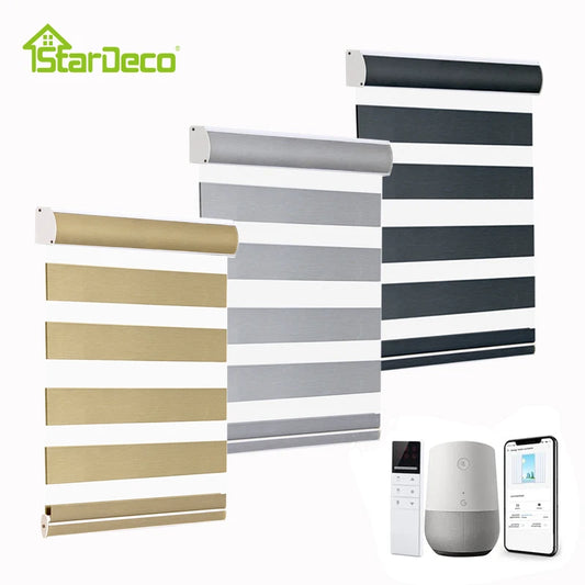 Window Curtains Electric Zebra Blinds Day and Night Shade