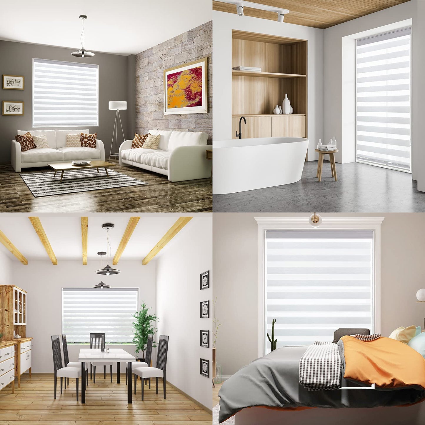 Motorized Stripes Zebra Blinds Day Night Electric Window Shades Blackout